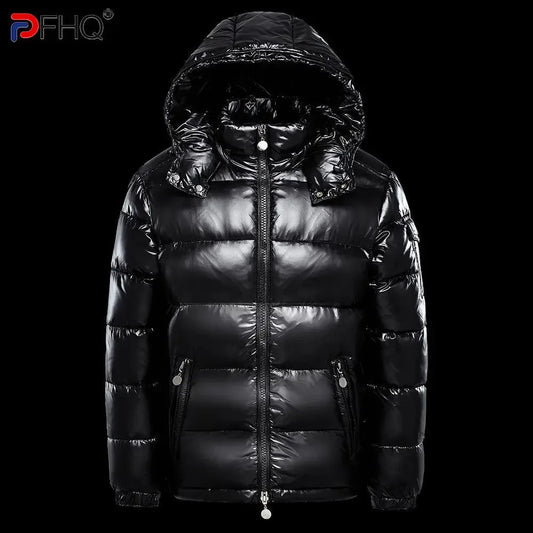 PFHQ Down Cotton Jacket Glossy Surface Men's Hooded Thick Bread Coat 2024 Solid Color Warm Long Sleeve Male Tops 21Z7542