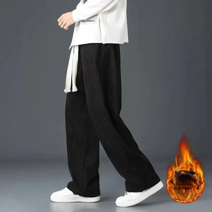 Men's Corduroy Pants Loose-fit Straight-leg Fleece-lined Casual Trousers Autumn Winter Thickened Spring Sports Waist Pants