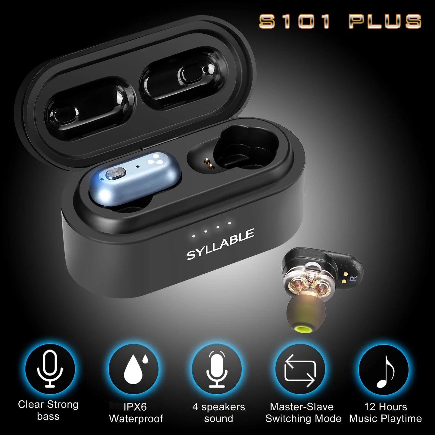 Écouteurs sans fil SYLLABLE S101 Plus d'origine, compatibles avec les écouteurs BT V5.2 Bass, avec puce QCC3040, contrôle du volume