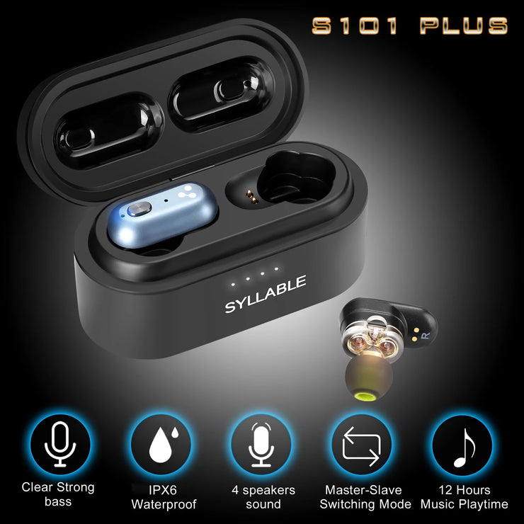 Original SYLLABLE S101 Plus Fit for BT V5.2 Bass Earphones Wireless Headset of QCC3040 Chip S101 Plus Volume Control Earbuds