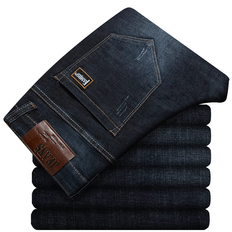 Pantalones vaqueros rectos holgados para hombre, de talla grande 42, 44, 46, 48, 50 y 52, clásicos, de negocios, elásticos, de marca, color negro y azul.