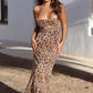 TRAFZA Femmes Mode Imprimé Léopard Robe En Tulle Sexy Dame Dos Nu Slip Robe Sans Manches Femme Soirée Robe Longue Vestidos