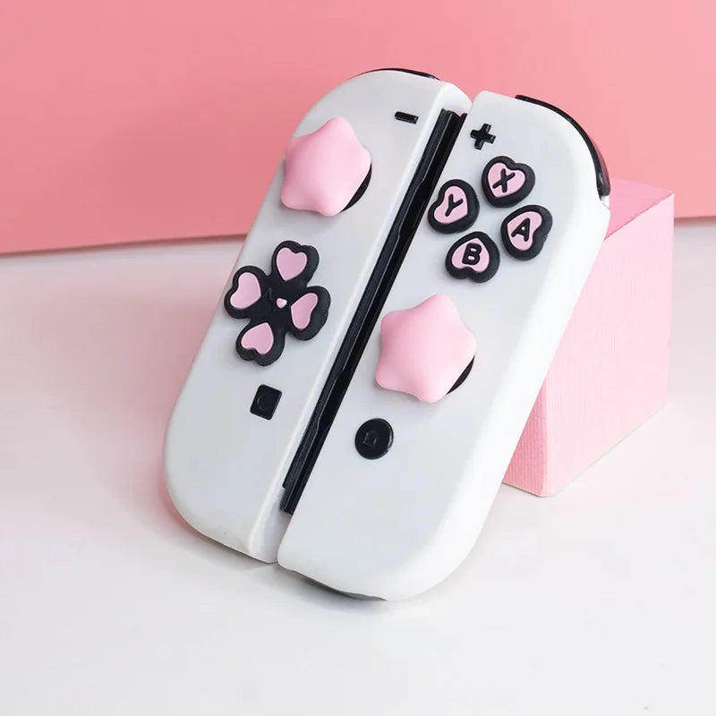 Cute Cross D-Pad Button Caps Silicone Thumb Grips Set, ABXY Key Buttons Sticker Joystick Cover Caps for Nintendo Switch/OLED