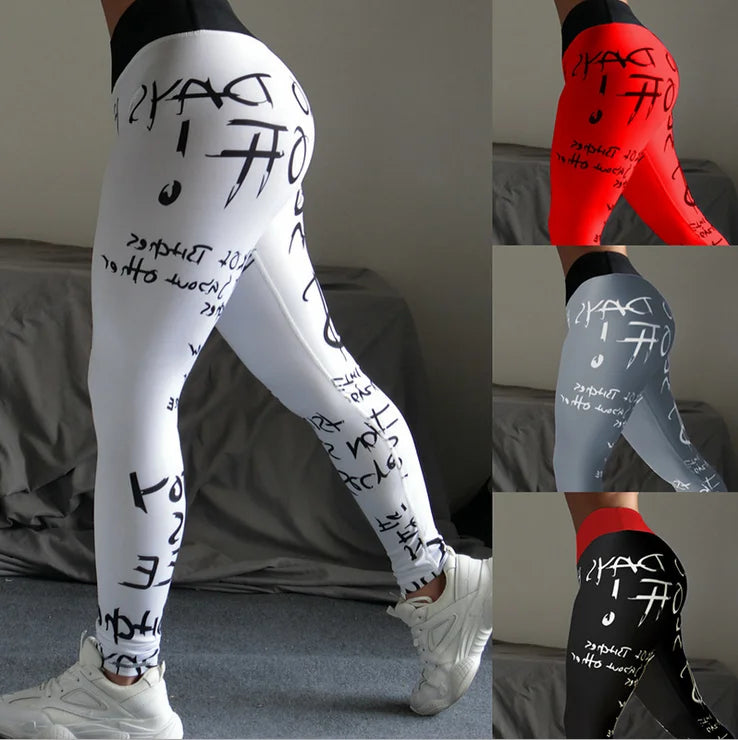 Leggings deportivos con estampado de letras para mujer, pantalones de yoga de cintura alta con efecto push up, mallas para correr y gimnasio