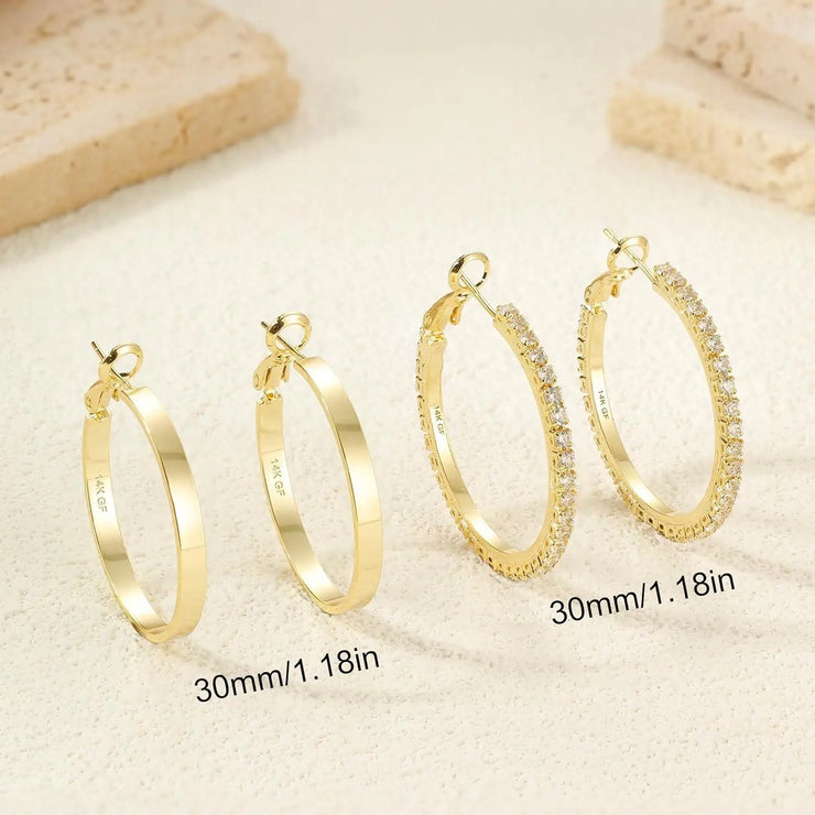 Fansilver S925 Silver Earrings 14K Gold Plated Large Hoop Earrings for Women Elegant Vintage Lightweight Thin Big Hoops Set