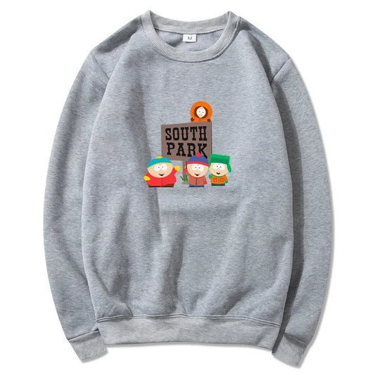 Autumn and Winter Men's Round Neck Sweatshirt Anime Southes Park Print Men's Fleece Sweatshirt Fashionable Casual Warm Pullover