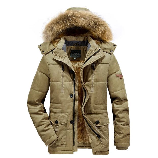 2024 Parka Outdoor Men's Winter Jacket Plus Velvet Thick Warm Multi Pocket Jackets Solid Parkas Male Coat Large Size Clothing