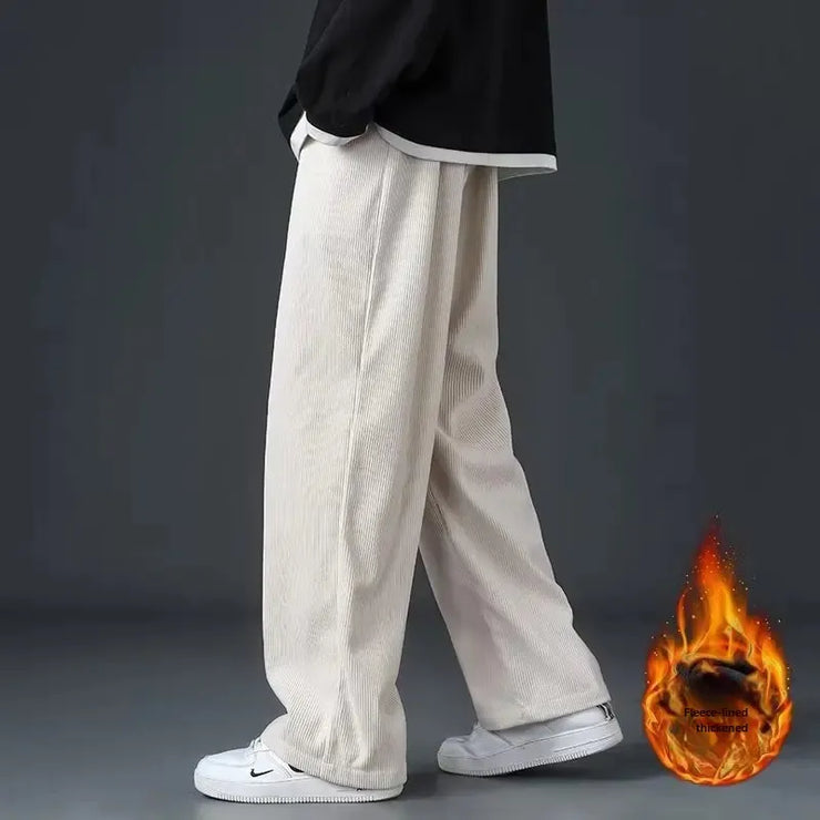 Men's Corduroy Pants Loose-fit Straight-leg Fleece-lined Casual Trousers Autumn Winter Thickened Spring Sports Waist Pants