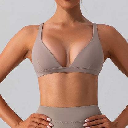 Sujetador deportivo de nailon y elastano de tejido agradable para la piel, de secado rápido, para fitness, gimnasio, yoga, correr, soporte de alto impacto, chaleco antichoque