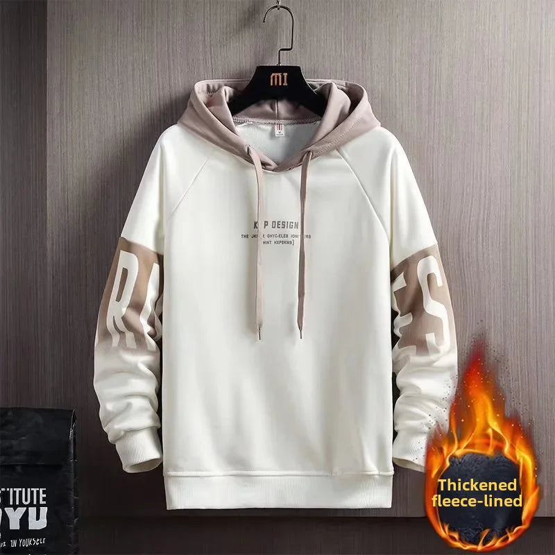Sudadera holgada con capucha y estampado de letras para hombre, chaqueta de manga larga con forro polar, estilo coreano, informal y a la moda, para otoño e invierno