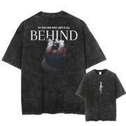 Men Streetwear Washed Acid Oversized T Shirt Japanese Anime Retro Worn Graphic Print T-Shirt Summer Cotton Short Sleeve Tees