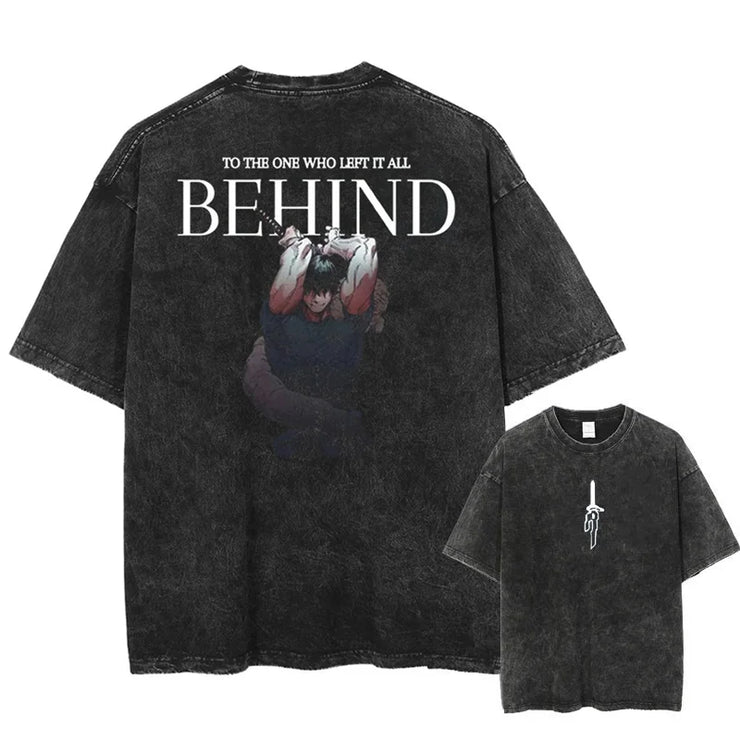 Men Streetwear Washed Acid Oversized T Shirt Japanese Anime Retro Worn Graphic Print T-Shirt Summer Cotton Short Sleeve Tees