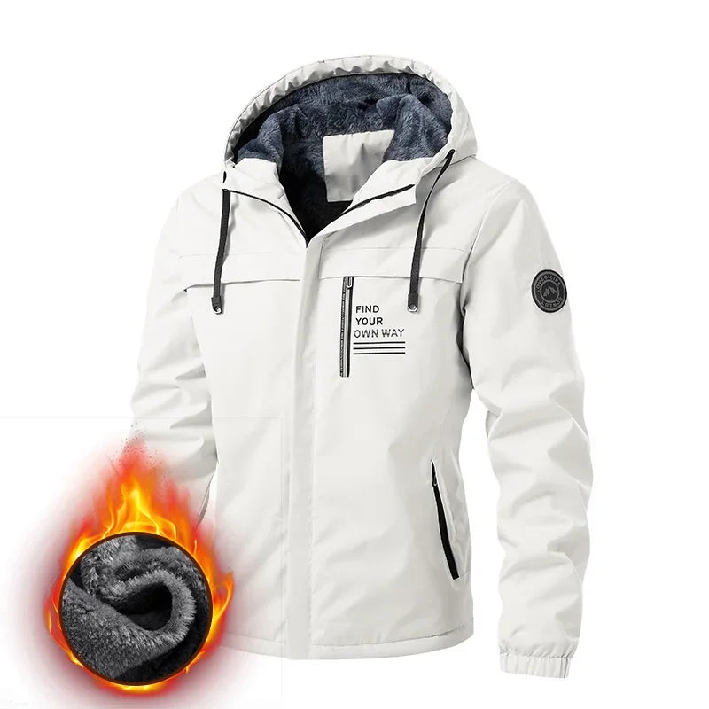 Chaquetas de aviador con capucha UETEEY para hombre, senderismo, caza, cortavientos, forro polar grueso y cálido, ropa de ocio para hombre, ropa de trabajo al aire libre 2024