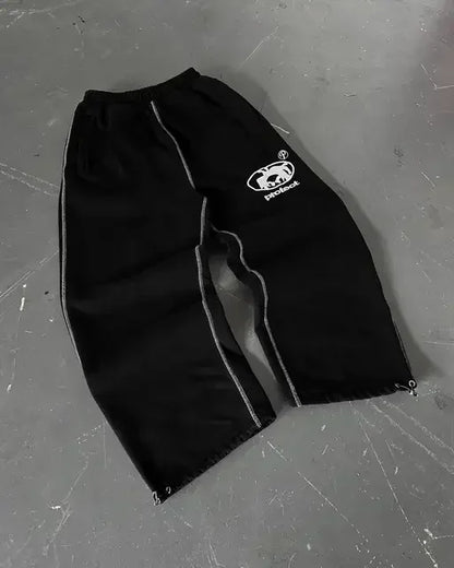 Streetwear Sweatpants Y2K Pants Harajuku Gothic Hip Hop Stripes Embroidery Baggy Casual Pants Womens Elastic Waist Jogging Pants