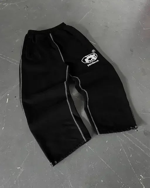 Streetwear Sweatpants Y2K Pants Harajuku Gothic Hip Hop Stripes Embroidery Baggy Casual Pants Womens Elastic Waist Jogging Pants