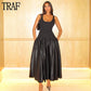 TRAF 2024 Pleated Long Dresses for Women Slip Corset Maxi Dress Woman Sexy Backless Prom Dresses Woman Wide Straps Dress Women