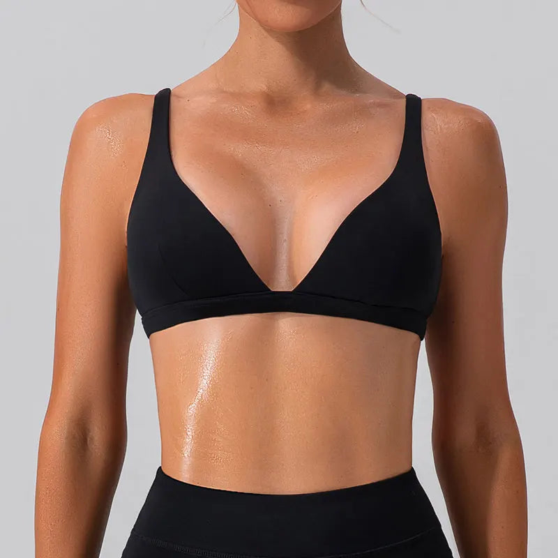 Sujetador deportivo de nailon y elastano de tejido agradable para la piel, de secado rápido, para fitness, gimnasio, yoga, correr, soporte de alto impacto, chaleco antichoque