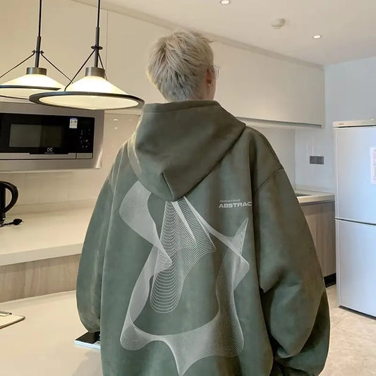 Korean trendy brand heavyweight retro sweatshirt high street high-end suede loose top couple handsome versatile hooded jacket