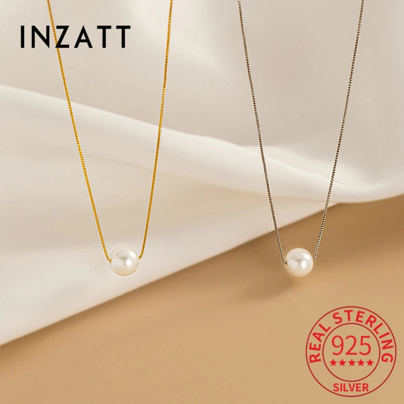 Gargantilla con colgante de perla redonda de plata de ley 925 auténtica de INZATT para mujer, joyería fina, accesorios minimalistas