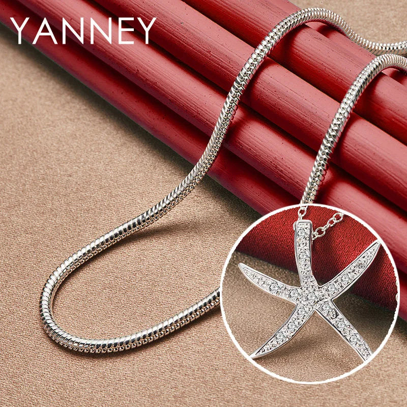 Collier tendance en argent sterling 925, 40 à 76 cm, 30 mm, étoile de mer et zircone, pour femme, bijou de charme, cadeau de fête ou de mariage
