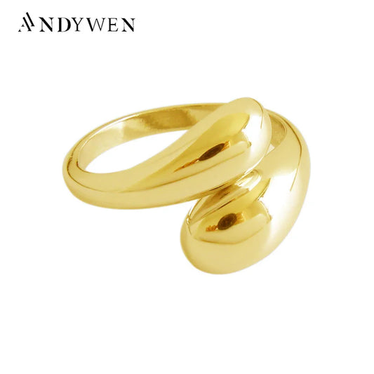 ANDYWEN 925 Sterling Silver 2020 Gold Geometric Resizable Rings Luxury Adjustable Rock Punk Thick Big Jewelry For Women Gift