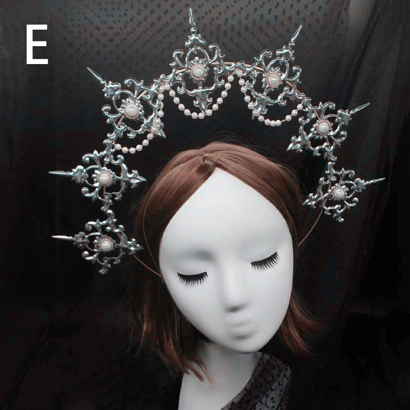 Diadema gótica Lolita con halo, diadema barroca de reina y princesa, diadema de diosa del sol y diablo, accesorios para el cabello punk de Halloween