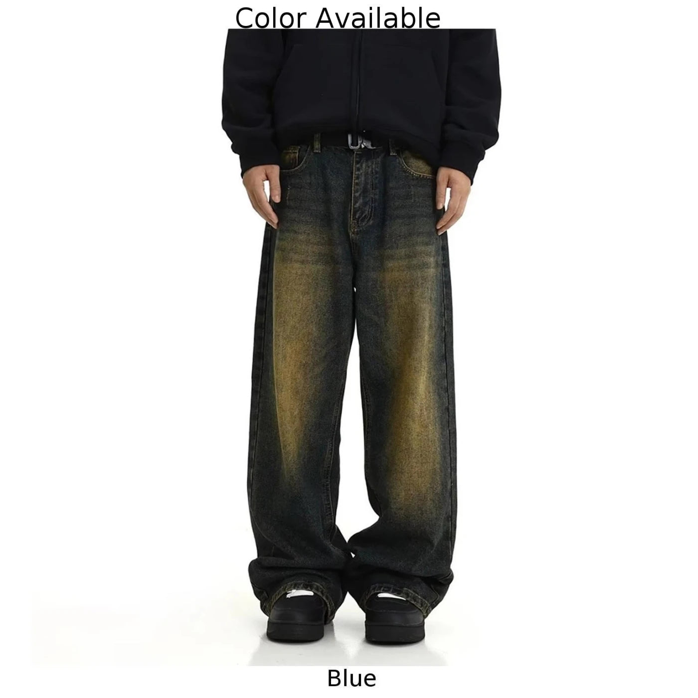 Male Jeans Mens Pants Regular Solid Color Straight Leg Pants Stylish Vintage Wash Baggy Y2k Fashion Streetwear