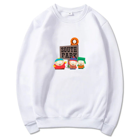 Autumn and Winter Men's Round Neck Sweatshirt Anime Southes Park Print Men's Fleece Sweatshirt Fashionable Casual Warm Pullover