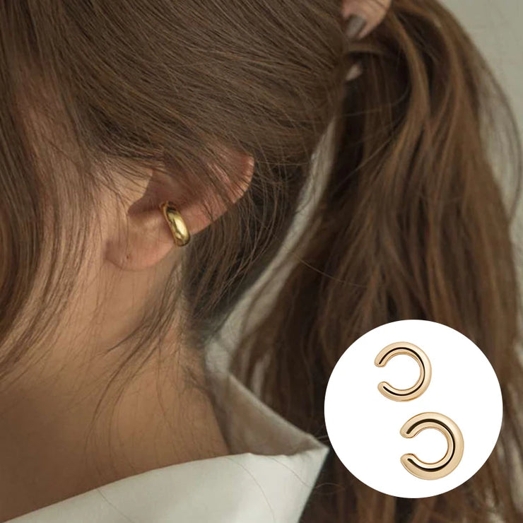 Fake Piercing Earcuff Double Circle Ear Cuff Faux Earrings for Women Man Hiphop Vintage Korean Fashion Earclips Accessories