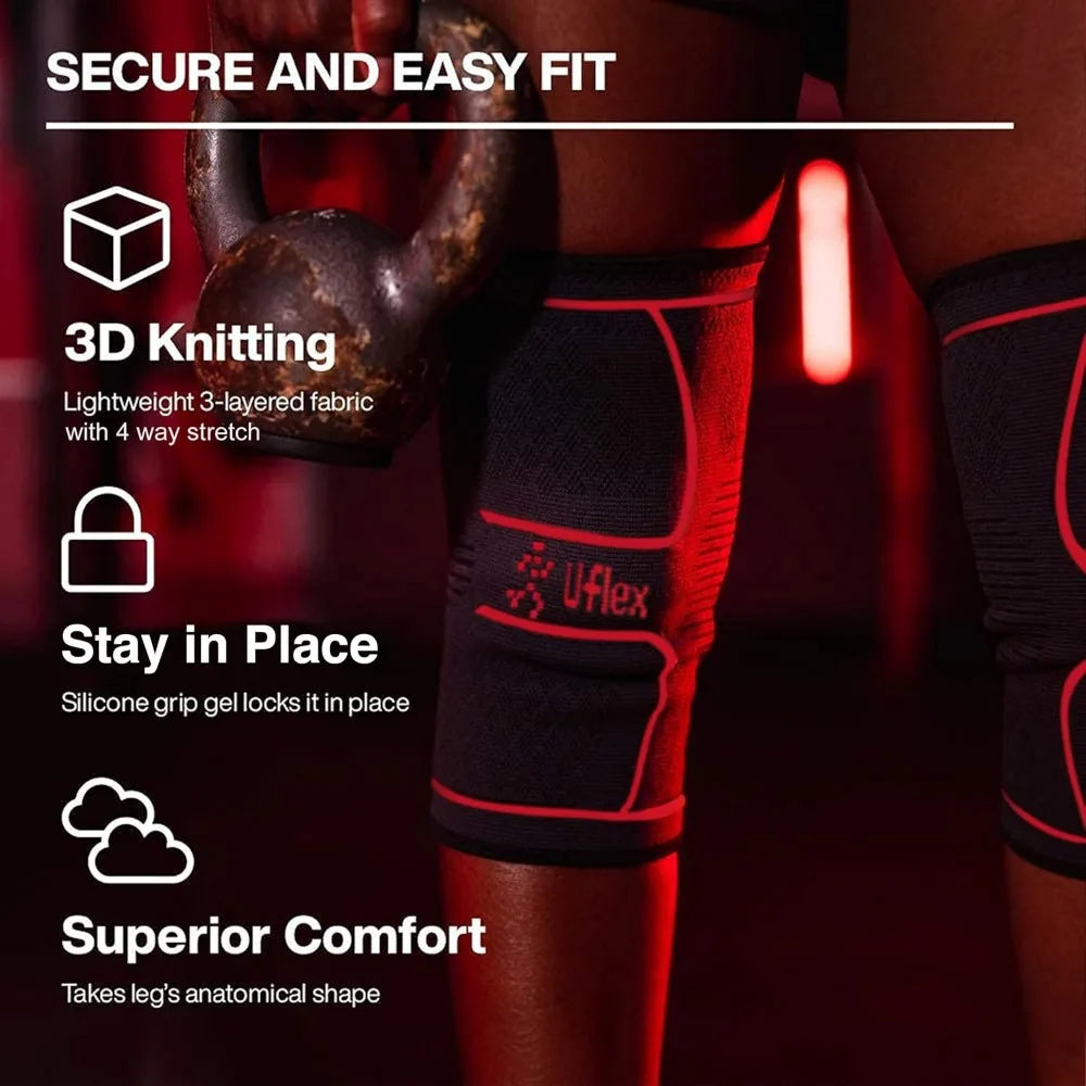 UFlex Athletics Knee Compression Sleeve Support for Women and Men Knee Brace for Pain Relief Fitness Weightlifting Hiking Sports