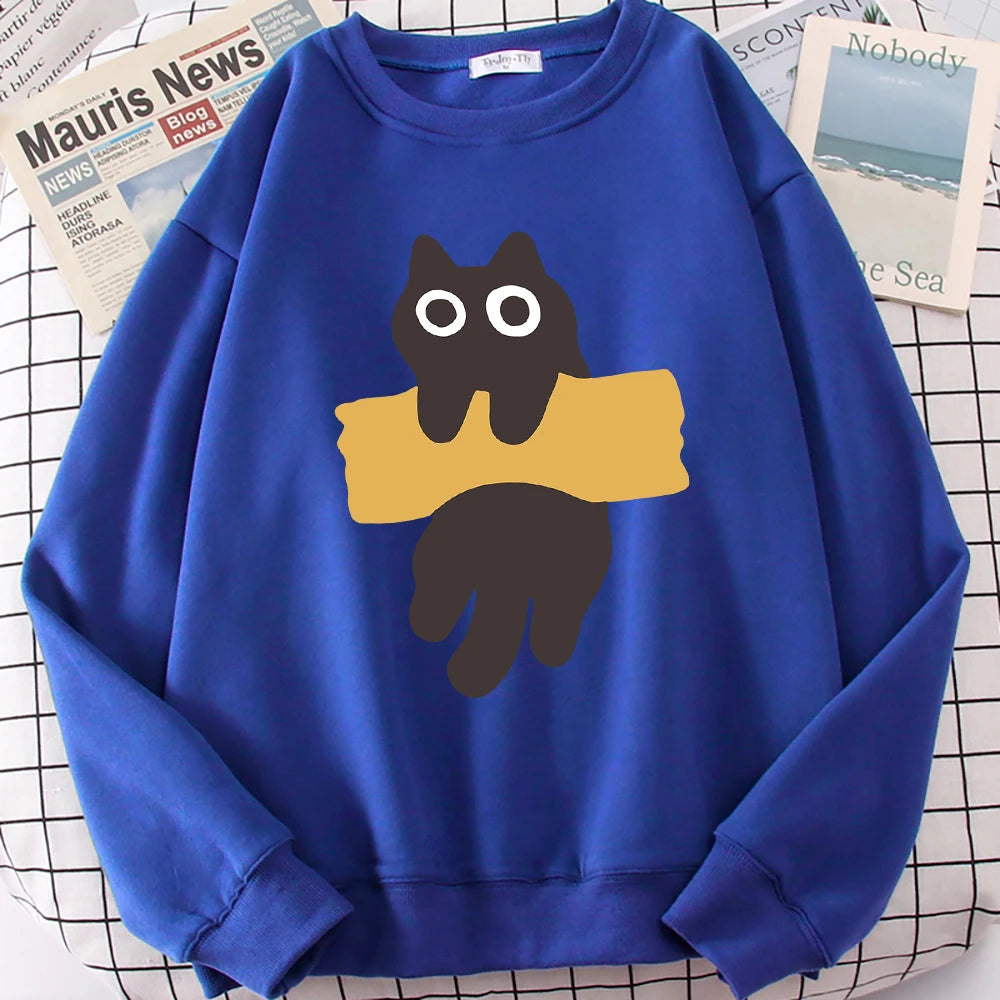 Fun Adhesive Tape Cat Cute Print Cartoons Hoody Men Women Hip Hop Hoodie Autumn New Hoodies O-Neck Loose Clothes Sweatshirts