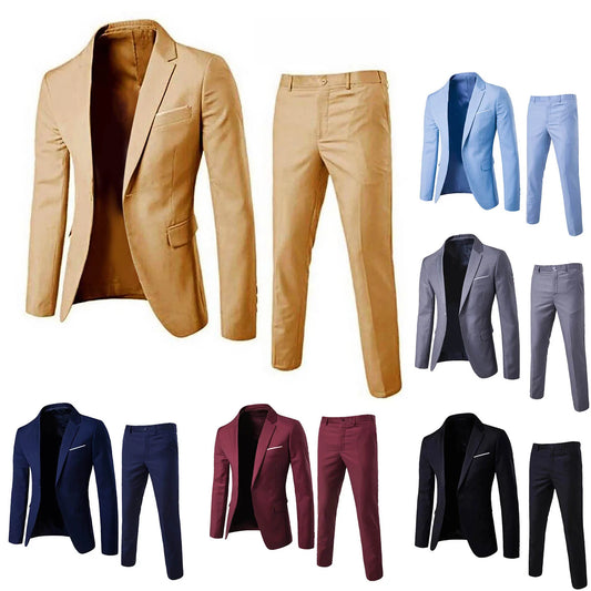 Men Spring 2 Pieces Classic Blazers Suit Sets Men Business Blazer +Pants Suits Sets Autumn Men Wedding Party Set