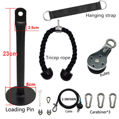 Système de poulie et câble de fitness à monter soi-même, accessoire de gymnastique réglable de 2,5 m, équipement d'entraînement pour les bras, les biceps, les triceps et les mains