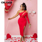CM.YAYA Women Mesh Patchwork Cutout Shoulder One Long Sleeve Bodycon Midi Maxi Long Dress 2023 Club Evening Sexy Party Dresses