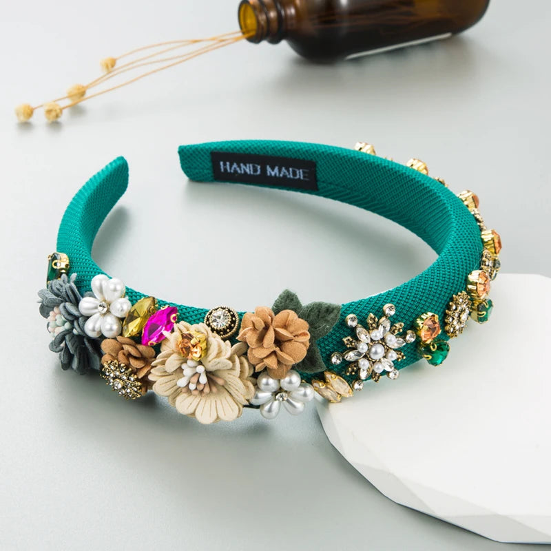 Fashionable Baroque Style Pearl Fabric Flower Hair Band Light Luxury and High Grade Fashion Show Headwear