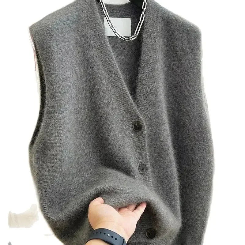 Suéter versátil con cuello en V para mujer, chaleco, moda femenina, cárdigan de punto sin mangas, suéteres, chalecos, top, novedad de 2025