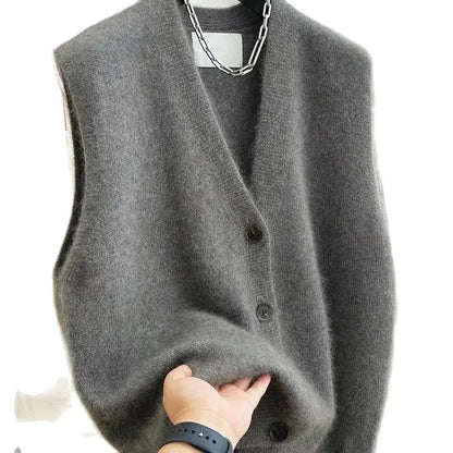 Suéter versátil con cuello en V para mujer, chaleco, moda femenina, cárdigan de punto sin mangas, suéteres, chalecos, top, novedad de 2025