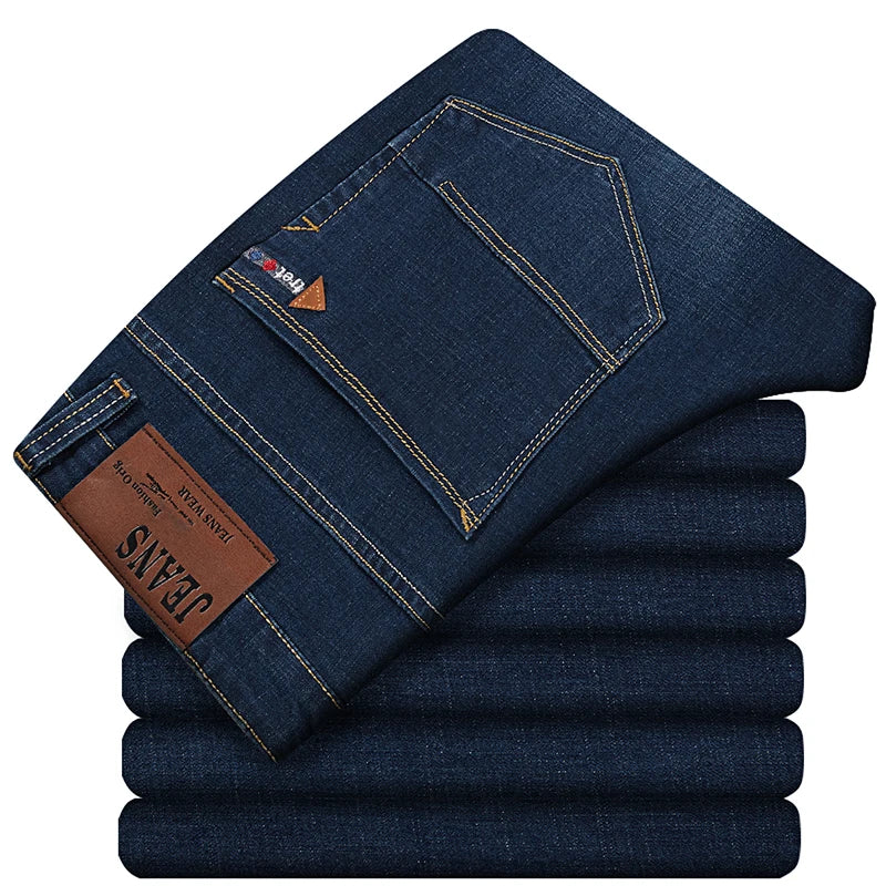 Pantalones vaqueros rectos holgados para hombre, de talla grande 42, 44, 46, 48, 50 y 52, clásicos, de negocios, elásticos, de marca, color negro y azul.
