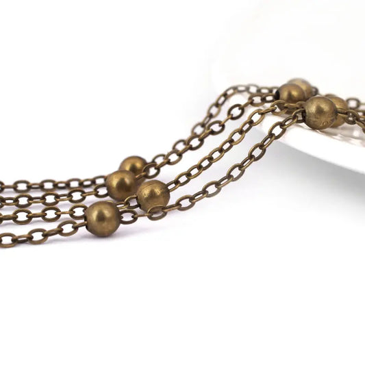 5 Meters width 2MM with 4MM Bead Antique Bronze Copper Flat Oval Link Necklace Chains Station Ball Chains Accessories