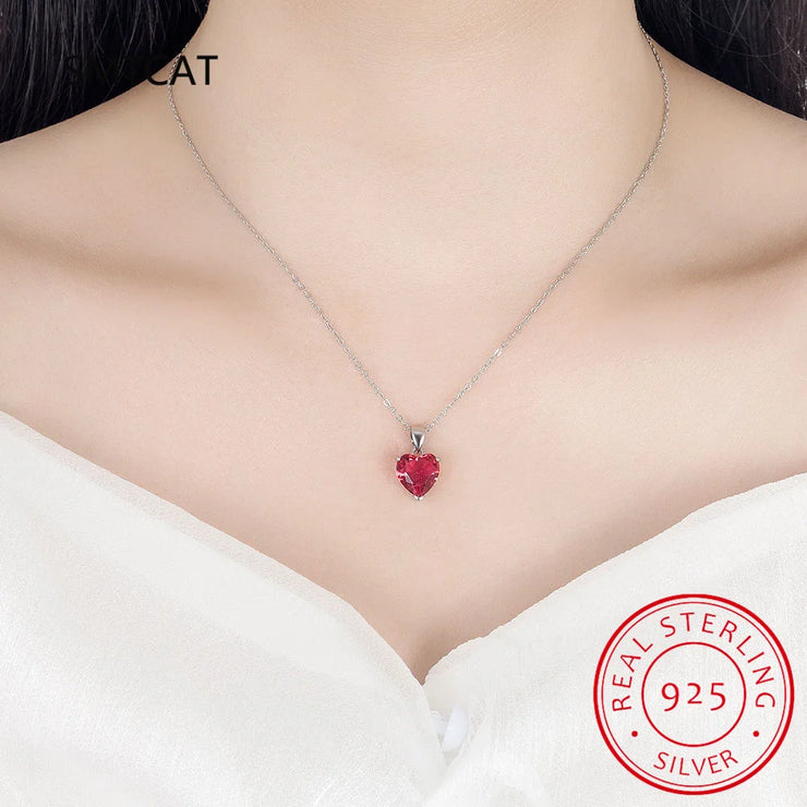 3ct Green Simulated Nano Emerald 925 Sterling Silver Heart Pendant Necklace for Women Gemstones Choker Colar de Prata