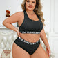 2Pcs Plus Size Casual Lingerie Set Women's Plus Letter Tape Racer Back Seamless Wire Free Bra Underwear