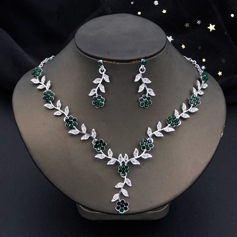 Rhinestones Flower Choker Necklace Earrings Set for women bridal Wedding Party Jewelry Set Fashion