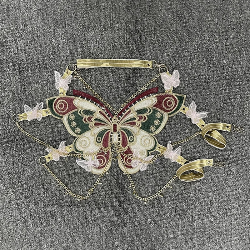 Women's Butterfly Embroidered Top Crystal Chain Sleeveless Cropped Top Camisole Backless Adjustable Sexy Beach Holiday Y2K Top