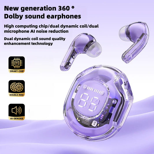 Nuevos auriculares TWS Crystal ENC, auriculares inalámbricos con pantalla digital LED y estuche transparente.