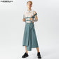 INCERUN 2023 American Style Mens Pleated Design Skirts Pants Casual Street Irregular Hem Solid Straps Half Skirt Jumpsuits S-5XL