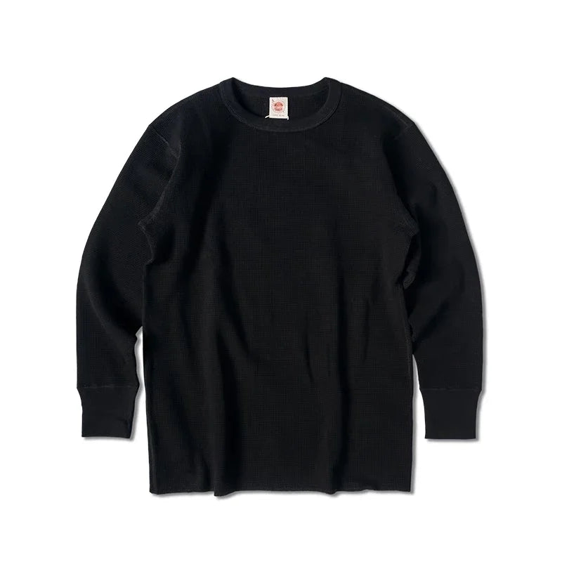 Non Stock Waffle Thermal Shirt 400g Heavy Weight Crew Neck Men's Long Sleeve Tee