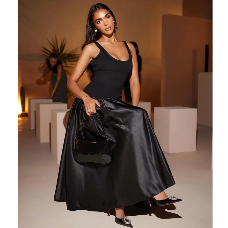 TRAF 2024 Pleated Long Dresses for Women Slip Corset Maxi Dress Woman Sexy Backless Prom Dresses Woman Wide Straps Dress Women