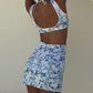 BEACHCICI Women's Bikini One Piece Summer Fashion Suspender Printed Tie Up Hollow Out Slit Beach Holiday Swimwear For Female