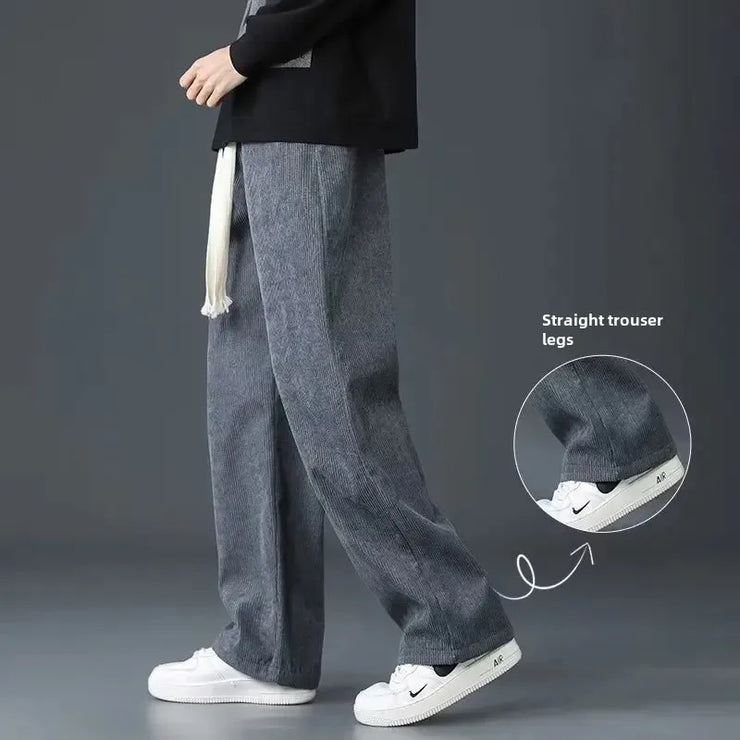 Men's Corduroy Pants Loose-fit Straight-leg Fleece-lined Casual Trousers Autumn Winter Thickened Spring Sports Waist Pants