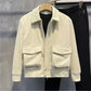 Men's Solid Color Warm Lapel Corduroy Cropped Top Casual Trendy Jacket Korean Style Loose Fit Large Pocket
